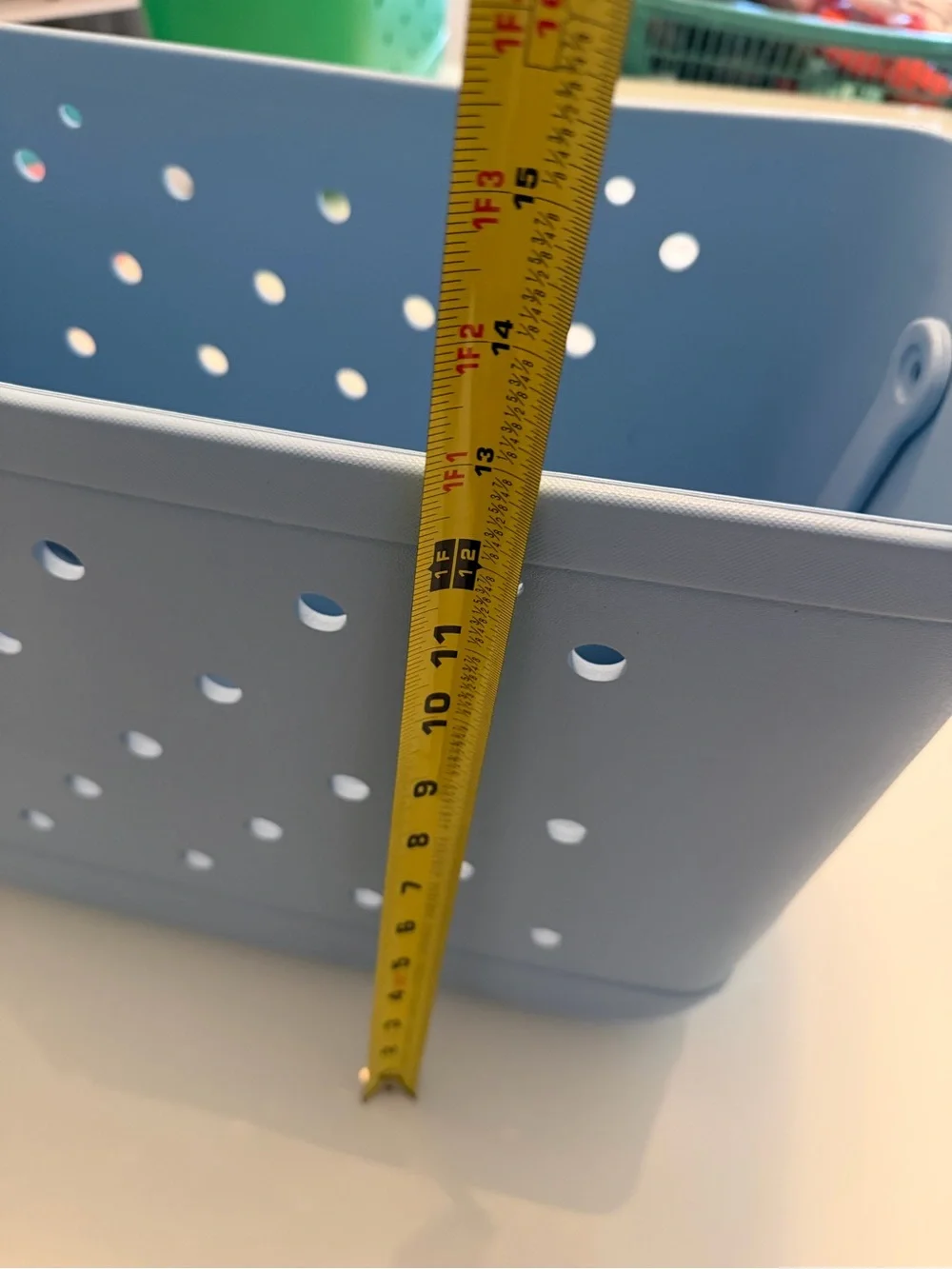 Light Blue Plastic Storage Bin with Vent Holes